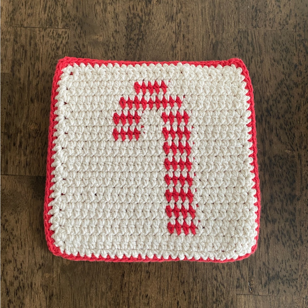Handmade Crochet Hot Pad with Candy Cane pattern